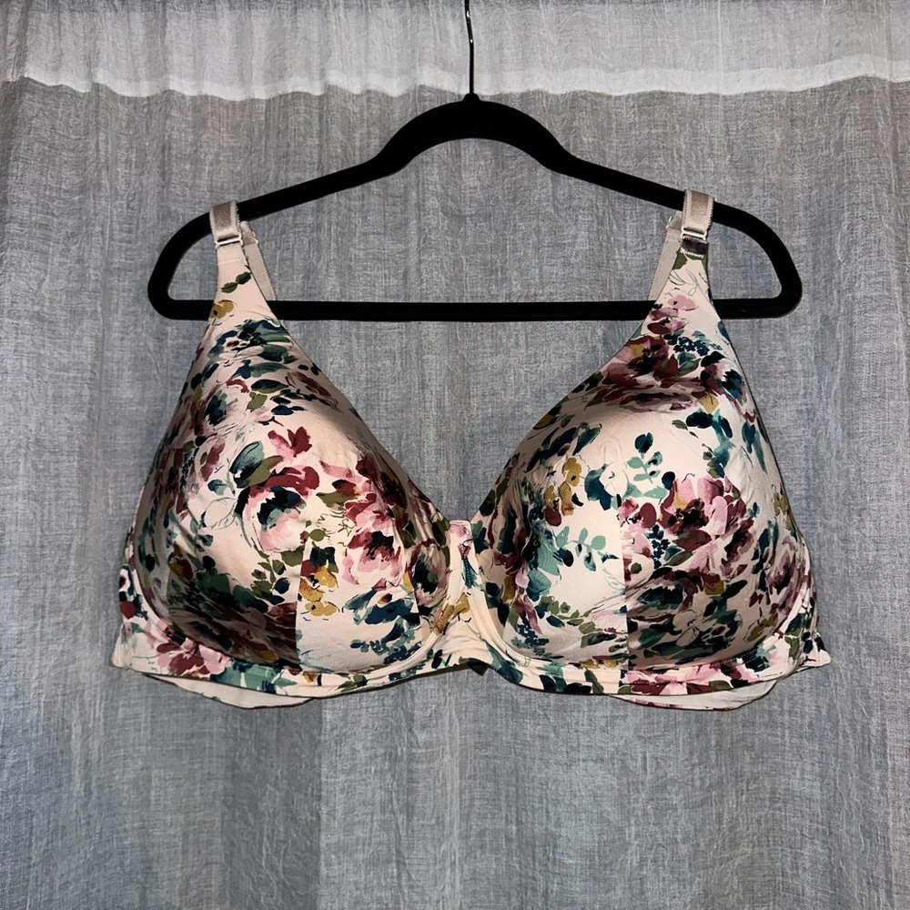 Floral Print Women's Bra - Cream and Purple